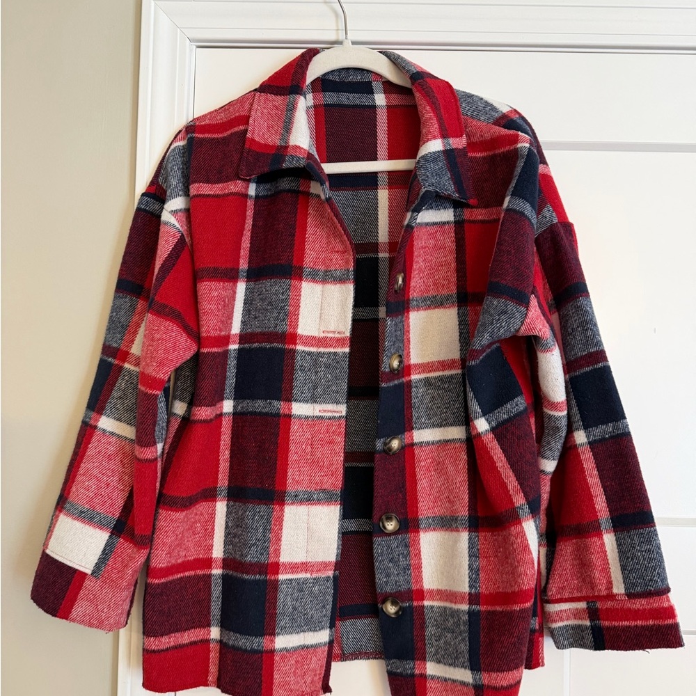Set of 2 Flannel Plaid Button-Front Shacket